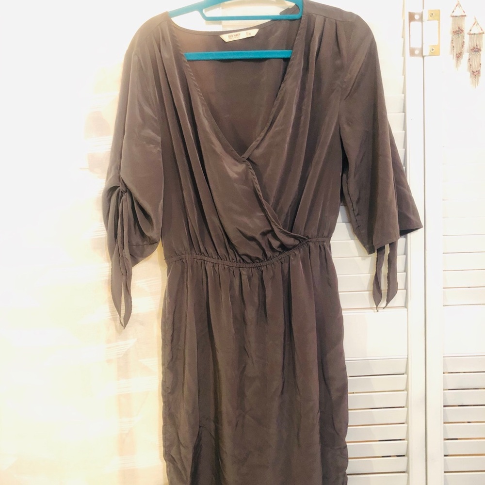 Olive Satin Mid Sleeve Dress